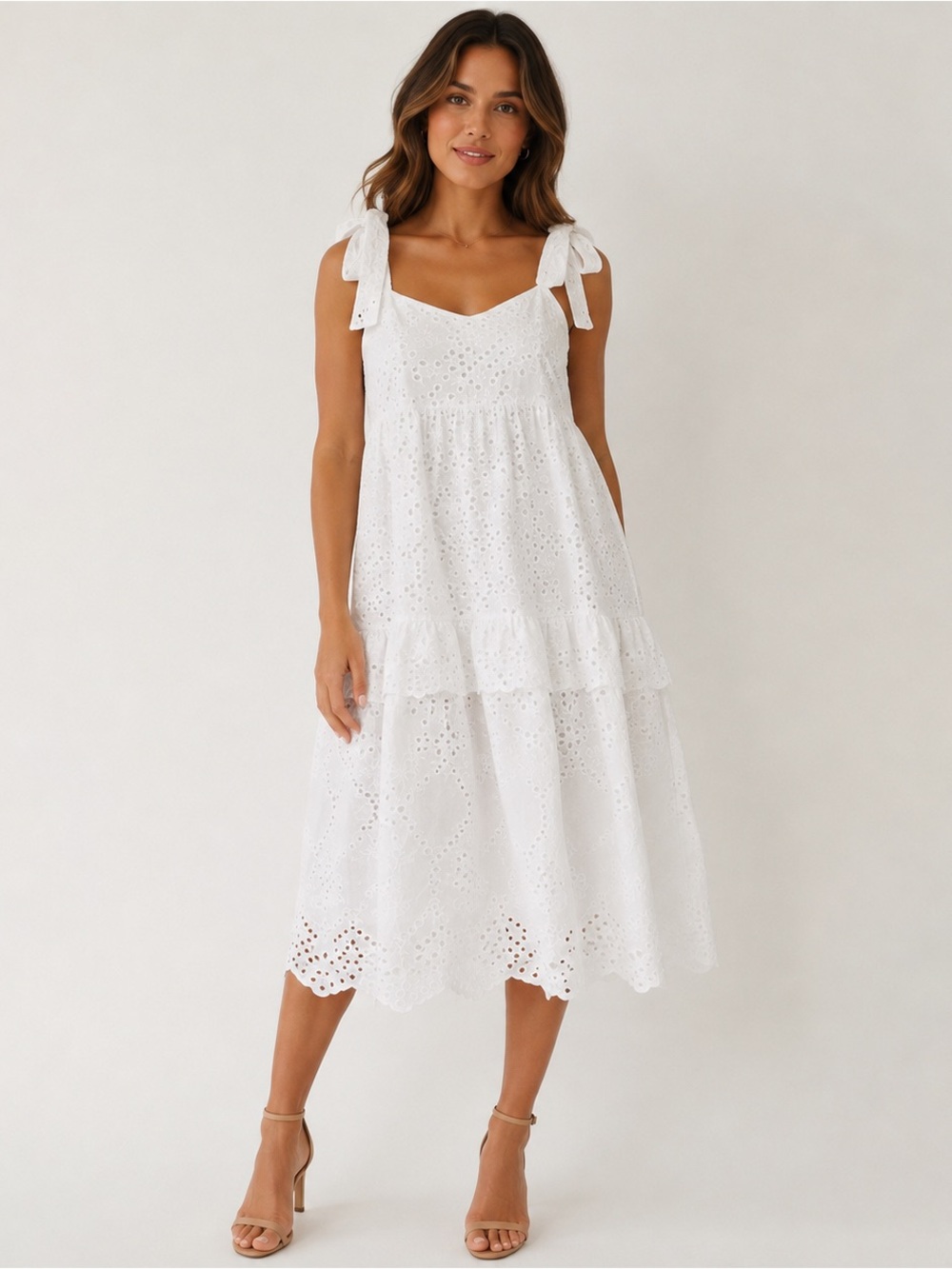 Crown & Ivy Eyelet Tie-Shoulder Dress – Size 10 (NWT) WHITE
